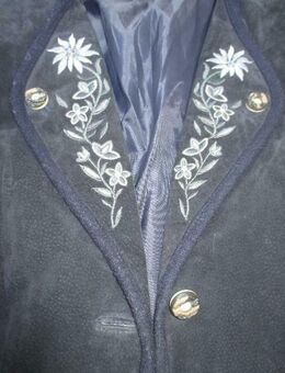 NEUw * Original VINTAGE * Alpen * Trachten * Brauchtum * Volksfest * Edelweiss * Blüten * Stickerei * Echt Leder * DESIGNER * BLAZER * JACKE * Gr. 36- 38/ S * dunkel * marine- blau * - Riedlingen