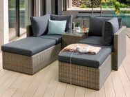 Destiny Balkonset IBIZA, (13-tlg., 2x Eckelement, 2x Hocker,1x Tisch, inkl. Auflagen), Aluminium, Polyrattan