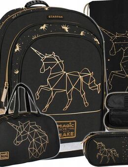 Schulrucksack für Mädchen - Einhornmotiv, Gold, 4-teiliges Set (Federmäppchen, Sportbeutel, Tasche), Klasse 1-3 - Wuppertal