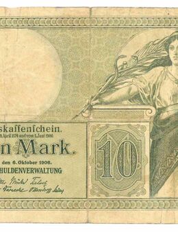 historische Banknote, Reichskassenschein, 1906, 10 Mark - Dresden