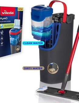 Vileda Bodenwischer-Set Vileda H2PrO Flat Mop System, (Set, 3-St), 100%-ige Trennung von sauberem und schmutzigem Wasser