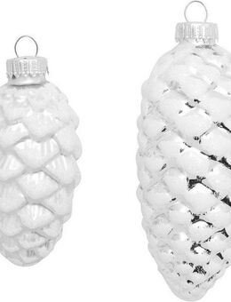 Krebs Glas Lauscha Christbaumschmuck Glas-Tannenzapfen Silberfarben, mit Glitter, 2x Ø 8 cm + 2x Ø 10 cm (4-tlg), Weihnachtsdeko, Weihnachtsbaumkugel, Christbaumkugeln aus Glas