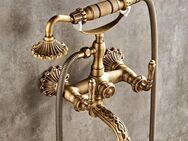 Wasserhahn-Set Gold Messing,Wandarmatur mit Handbrause, Retro,NEU - München Thalkirchen-Obersendling