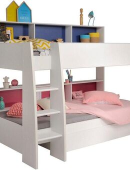 Parisot Etagenbett Tam Tam, Stockbett, farbig hinterlegte Regale, mit Bettkasten, viel Stauraum, toll für kleine Räume, TOPSELLER!