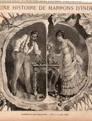 Alte Grafik : Une histoire de marrons d `inde ., Grafik von F. Meavile , Frankreich , Blatt 23,5cm x 22cm , M7 in 02828