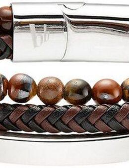 Bruno Banani Lederarmband Schmuck Geschenk Armband Platte, B4105B/20/00/BL, B4105B/20/00/BR, mit Tigerauge (synth)