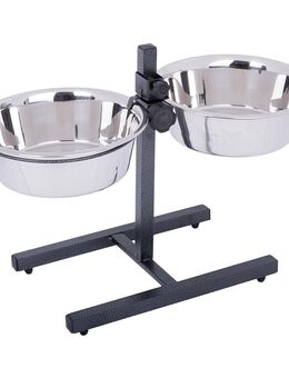 Hundebar inklusive 2 Edelstahlnäpfe - 2 x 2,8 l, Ø 25 cm, Höhe bis 50 cm