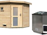 Karibu Saunahaus Tore, BxTxH: 231 x 196 x 226 cm, 38 mm, (Set) Milchglastür, Ofen 9 kW Bio externe Strg easy