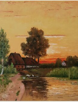 Sonnenuntergang über einen Gehöft am Teich. - Nürnberg