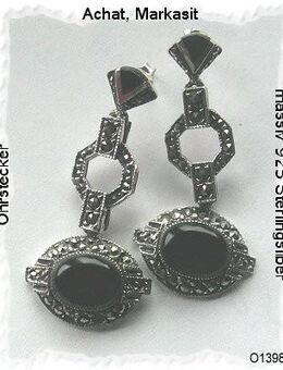 Edle Ohrringe, 925 Silber mit Markasiten und Achaten - Stemmen