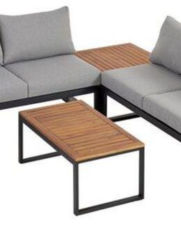 KONIFERA Gartenlounge-Set Rhodos, (Set, 5-tlg., 2xBank,1xHocker, 1xTisch 65x50x37cm, 1xTisch 90x65x37cm,inkl. Auflagen), Terassenmöbel,Aluminium,Akazienholz