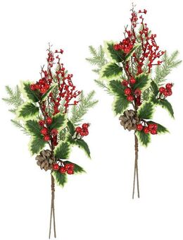 Kunstzweig Künstlicher Zweig Zapfen/Beeren/Tanne/Ilex Tanne, I.GE.A., Höhe 52 cm, 2er Set Dekozweig Zweig Deko für Girlande Kranz Weihnachtsdeko