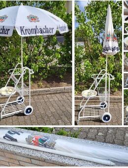 Servier / Faß / Bierwagen + Schirm: für: 1 Wein / Bier Fass + Tropf + Gläser + Zub- Ablage + Bierklingel - Leverkusen