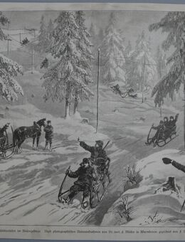 Kunstdruck : Hörnerschlittenfahrt im Riesengebirge., in Warmbrunn , gezeichnet von F. Waibler , Blatt 34,5cm x 26cm , M33 - Görlitz