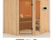 Karibu Sauna Frigga 2, BxTxH: 196 x 170 x 198 cm, 68 mm, (Set) 9-kW-Bio-Ofen mit externer Steuerung