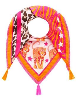 Zwillingsherz Modetuch, mit Allover-Print, Tasseln und kleiner Fransenkante