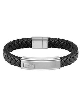 BOSS Armband Schmuck Edelstahl Armschmuck Lederarmband LANDER, mit Zirkonia (synth)