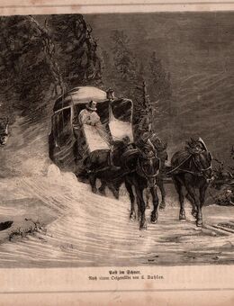 Grafik : Post im Schnee. , Nach einem Ölgemälde von C. Dahlen . , Blatt 30,5cm x 22cm , M7 - Görlitz