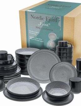 CreaTable Kombiservice Nordic Fjord (30-tlg), 6 Personen, Steinzeug, je 6 Speiseteller, Suppenteller, Dessertteller, Schalen, Kaffeebecher
