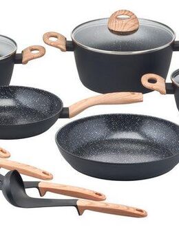 my home Topf-Set Genlis, Aluminium (Set, 12-tlg., Kochtopf 16/20/24 cm, Bratpfanne 24/28 cm + 4-tlg. Küchenhelfer-Set), Kochtopf-Set im modernen Design mit formschönen Soft-Touchgriffen