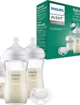 Philips AVENT Babyflasche Natural Response Starter-Set Glas für Neugeborene SCD878/11, 3 Flaschen aus Glas und ultra soft Schnuller