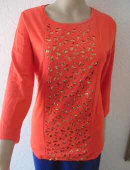 NEU * Edel * Glitzer- Pailletten * Cut Out * Geometrie * Dreiecke * Dreiviertelarm * T- Shirt "Sarah Kern" Gr. 36- 38/ S * mandarin- orange- lachs * gold * - Riedlingen