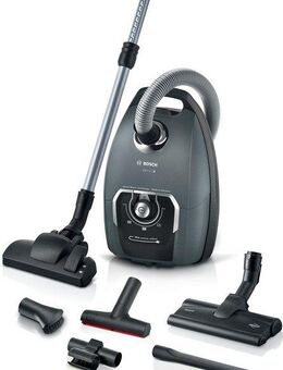 BOSCH Bodenstaubsauger Serie 8 ProSilence, BGL75XPRQ, für Allergiker, 10 Jahre Motorgarantie, 750 W, mit Beutel, Hygiene-Filter, Hartbodendüse, XXL-Polsterdüse, langes Kabel, grau