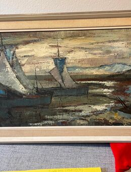 Ölgemälde, Ewald Hess, Öl auf Holz Boote 1961, Antiquität - Hamburg Hamburg-Nord