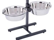 Hundebar inklusive 2 Edelstahlnäpfe - 2 x 2,8 l, Ø 25 cm, Höhe bis 50 cm