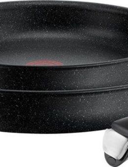 Tefal Pfannen-Set Ingenio Black Stone, Pfannenset abnehmbarer Griff, antihaftversiegelt, Aluminium (Set, 3-tlg., 2x Pfannen Ø 24/28 cm, 1x abnehmbarer Griff, Made in France), stapelbar, platzsparend, einfache Reinigung, Induktion, L39990