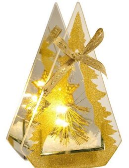 I.GE.A. LED-Dekofigur Dekoobjekt aus Glas mit LED Licht (1 St), Mit Tannenbaum Kunstschnee Deko Weihnachten Weihnachtsdeko Dekoration