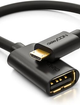 MicroUSB OTG Adapter, Buchse USB 2.0 Typ A - MicroUSB Typ B Stecker, schwarz, mit einer Datenübertragung von bis zu 480MBit/s, 20cm langer Adapter - Fürth