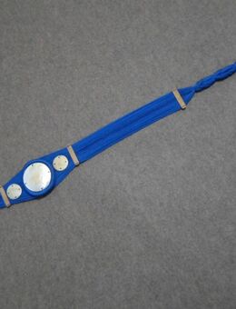 Gürtel aus blauen Bändern mit großen Perlmutt-Muscheln Unikat - Rödermark