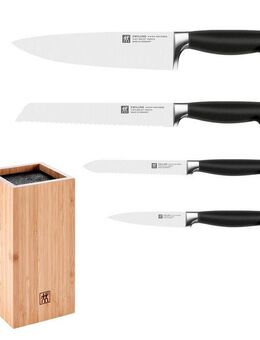 Zwilling Messerblock **** VIER STERNE, inkl. 4 Messer (5tlg), mit flexiblen Kunststoff-Borsten, Bambus