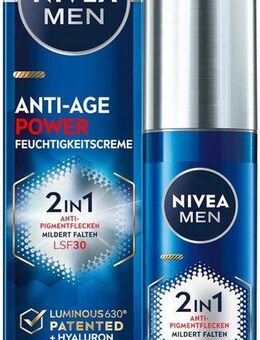 Nivea Men Tagescreme Anti-Age 2in1 Power Feuchtigkeitscreme LSF30, Mildert tiefe Falten, zieht schnell ein, 24h intensive Feuchtigkeit.