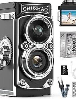 Mini Retro Kamera Vintage Kamera 12MP 1080P FHD Digitalkamera TLR Autofokus Fotokamera mit 16GB Speicherkarte Fotoapparat Tragbare Kompaktkamera für Kinder Teenager Student Anfänger Geschenk - Emsdetten