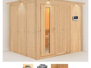 Karibu Sauna Gitte, BxTxH: 245 x 210 x 202 cm, 68 mm, (Set) 9-kW-Ofen mit externer Steuerung