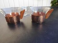 3 Teegläser/Glas-Einsätze+2 Kupfer-Halter/Teak-Griffe Vintage zus. 3,- - Flensburg