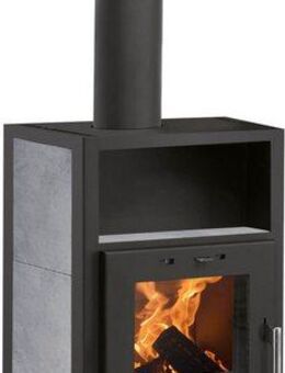 JUSTUS Kaminofen »Texas« Specksteinkeramik Korpus Stahl Schwarz, 6 kW, Zeitbrand, Keramikkacheln, Tee- und Holzfach