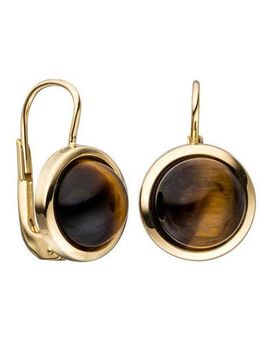 JOBO Paar Ohrhänger Ohrringe mit Tigerauge, rund 333 Gold