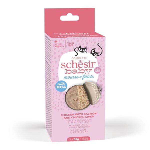 Schesir Baby 36 x 55 g - Huhn mit Lachs und Hühnerleber - 
