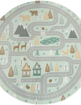 Paco Home Kinderteppich Chicos 550, rund, Höhe: 2 mm, Flachgewebe, Straßen-Spiel-Teppich, Kinderzimmer