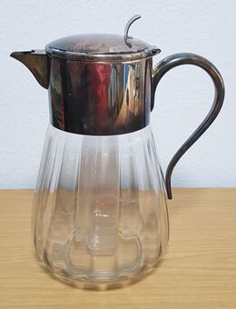 Antike Glaskanne, Karaffe,WMF, "Kalte Ente", mit versilbertem Decke und Griff im Jugendstil-Design, um 1930-50 - Lindenberg (Allgäu)