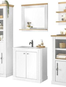Home affaire Badmöbel-Set WESTMINSTER, Bad im Landhausstil, 5-teiliges Badezimmer, (5-St), Waschtisch, Spiegel, Midischrank, Regal, Hochschrank, Breite 220 cm