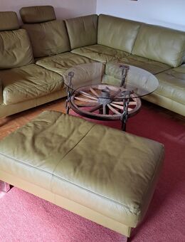 Wohnzimmer kompl. Musterring Ledercouch, Wohnzi Schrank rustikel, Cuochtisch Wagenrad - Sigmaringen