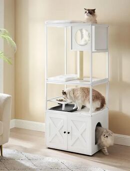 Multifunktionaler Kratzbaum mit integriertem Katzenklo-Schrank – Komfort und Stil für Ihre Katze! Weiss Set34425 - Ingolstadt