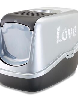 Savic Katzentoilette Nestor Impression "Love" - schwarz / silber mit "Love" Druck