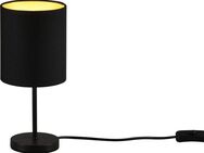Reality Leuchten Tischleuchte Jerry, Ein-/Ausschalter, Leuchtmittel wechselbar, Tischlampe 28cm, Ø 13cm, Stoffschirm in schwarz/gold, Schnurschalter