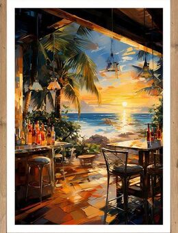 Bönninghoff Bild mit Rahmen, Abstrakt, Abstrakte, Bar & Lounges, Cocktail, Getränke, Palmen, Sonnenuntergang, Strand, Strandbilder (1 St)