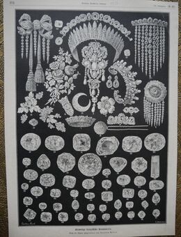 Alte Grafik : Ehemalige französische Kronjuwelen , Nach der Natur aufgenommen von Aurelien Tissot , 1887 , Blatt 36cm x 25,5cm , M33 - Görlitz